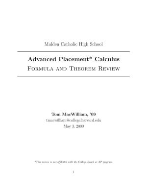 Advanced Placement Calculus Formula and Theorem Review