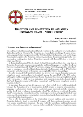 Tradition and Innovation in Romanian Orthodox Chant – “Our Father”