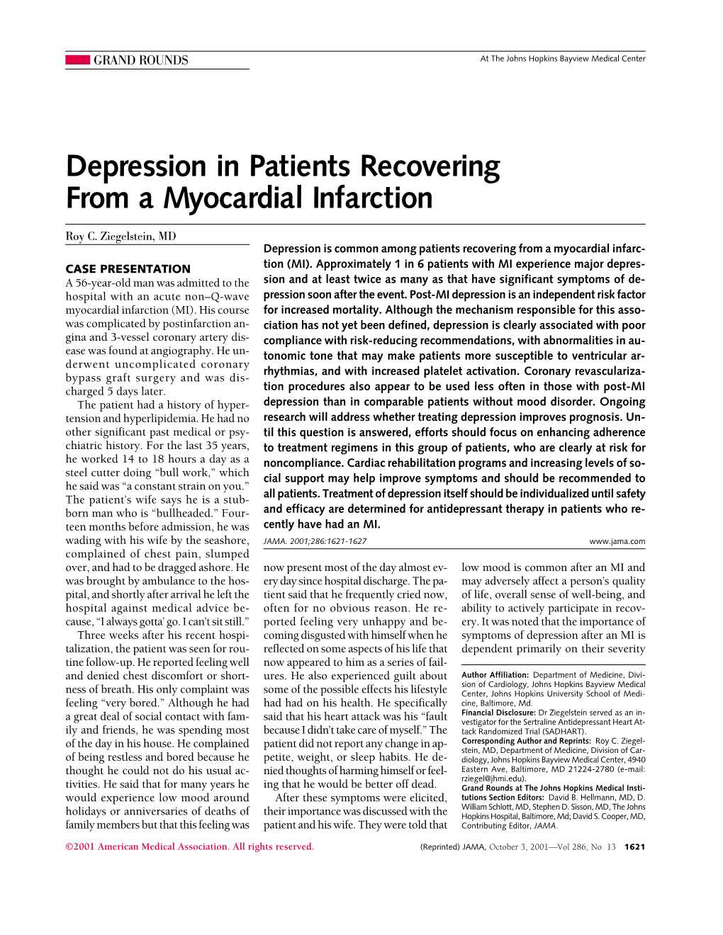 Depression in Patients Recovering from a Myocardial Infarction