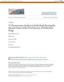 Y-Chromosome Analysis in Individuals Bearing the Basarab Name of the First Dynasty of Wallachian Kings Begoña Martinez-Cruz