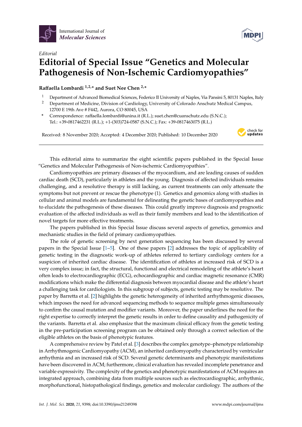 Genetics and Molecular Pathogenesis of Non-Ischemic Cardiomyopathies”