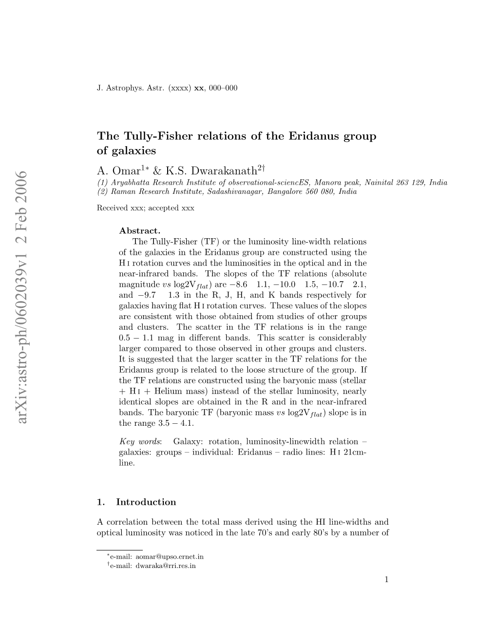 The Tully-Fisher Relations of the Eridanus Group of Galaxies