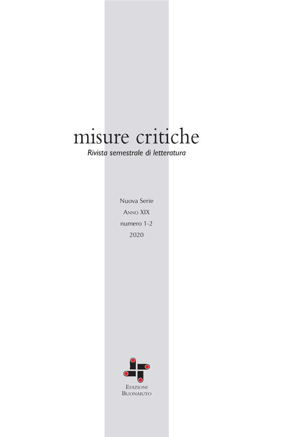 Misure Critiche Rivista Semestrale Di Letteratura