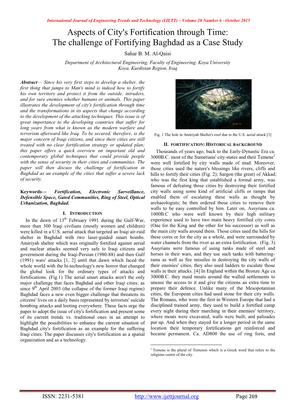 Aspects of City's Fortification Through Time: the Challenge of Fortifying Baghdad As a Case Study Sahar B