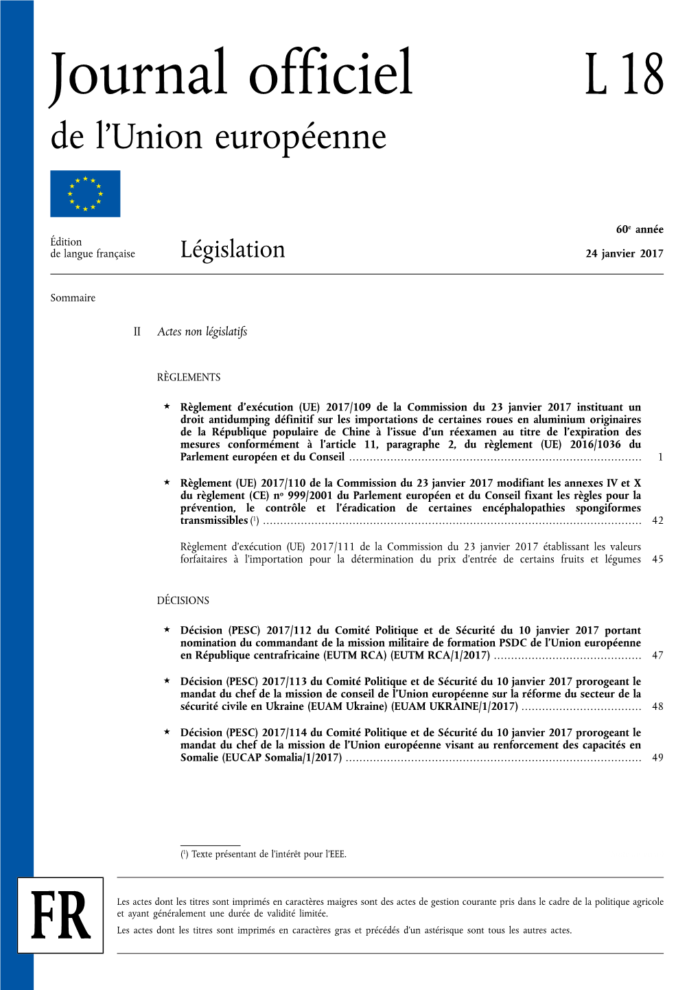 Journal Officiel L 18 De L'union Européenne