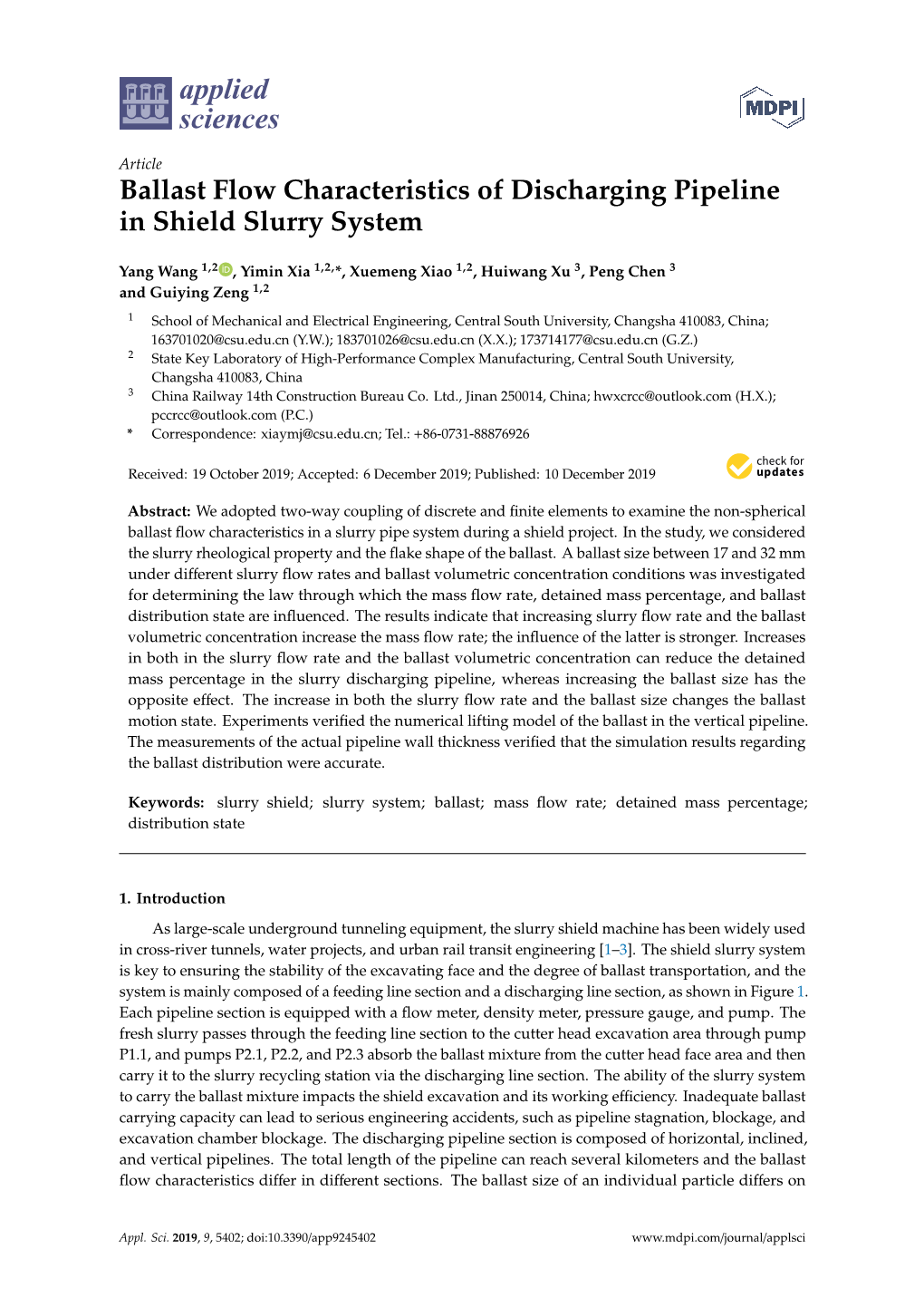 Ballast Flow Characteristics of Discharging Pipeline in Shield Slurry System