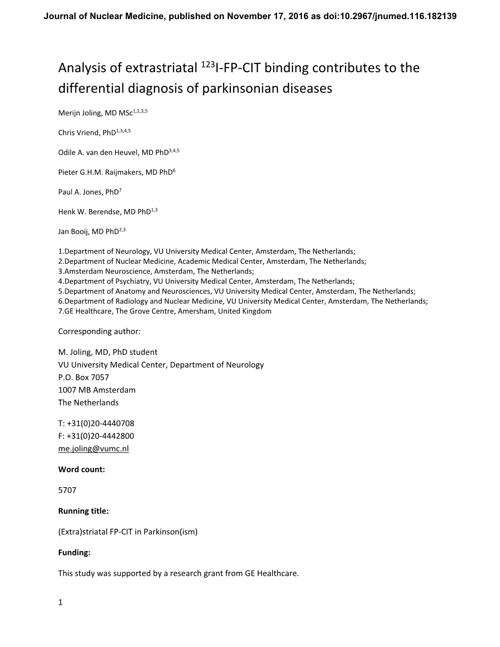 Analysis of Extrastriatal 123I‐FP‐CIT Binding Contributes to the Differential Diagnosis of Parkinsonian Diseases