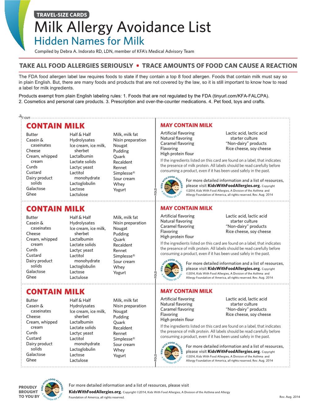 Milk Allergy Avoidance Hidden Names for Milk