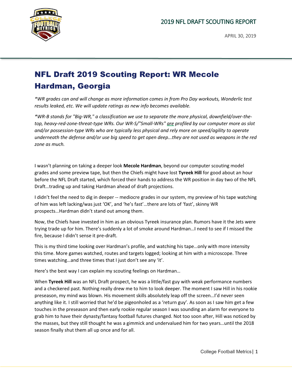NFL Draft 2019 Scouting Report: WR Mecole Hardman, Georgia