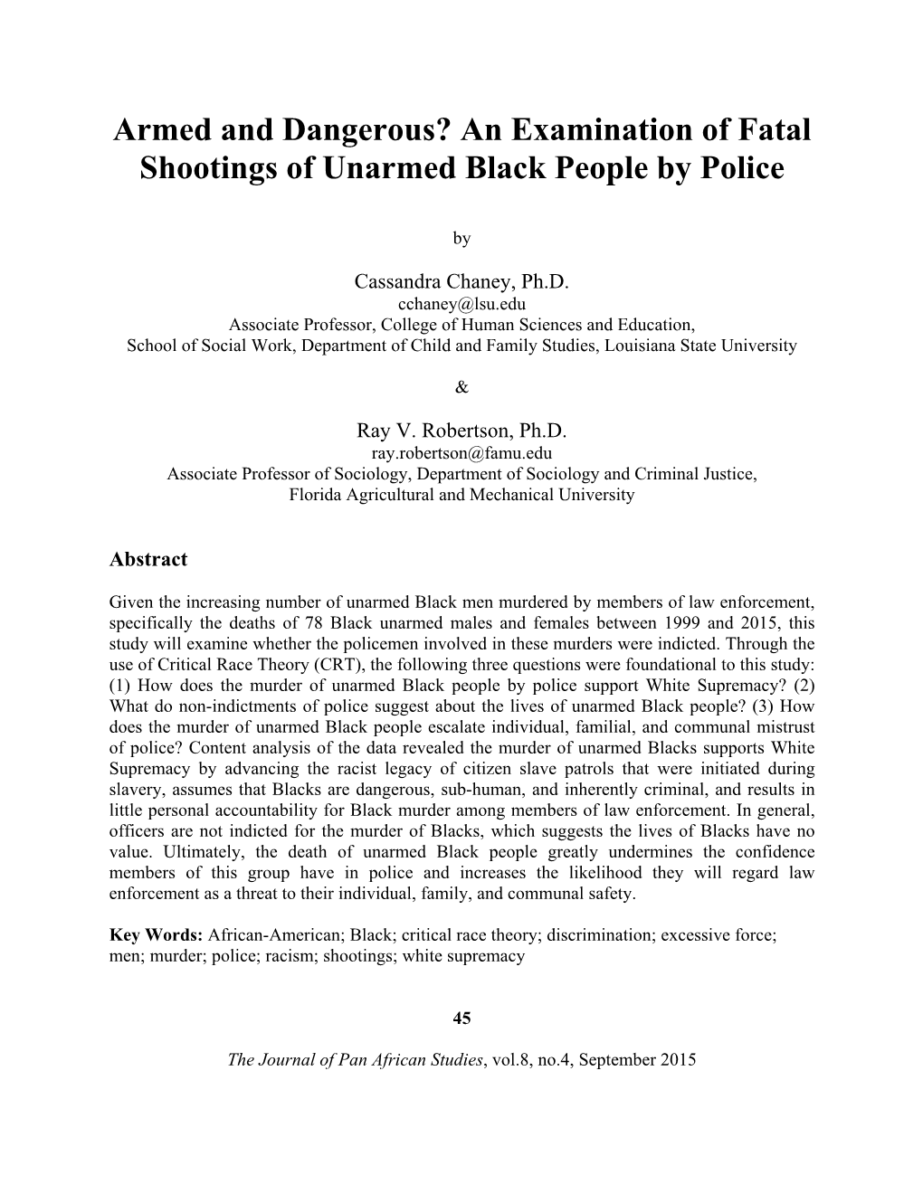 An Examination of Fatal Shootings of Unarmed Black People by Police