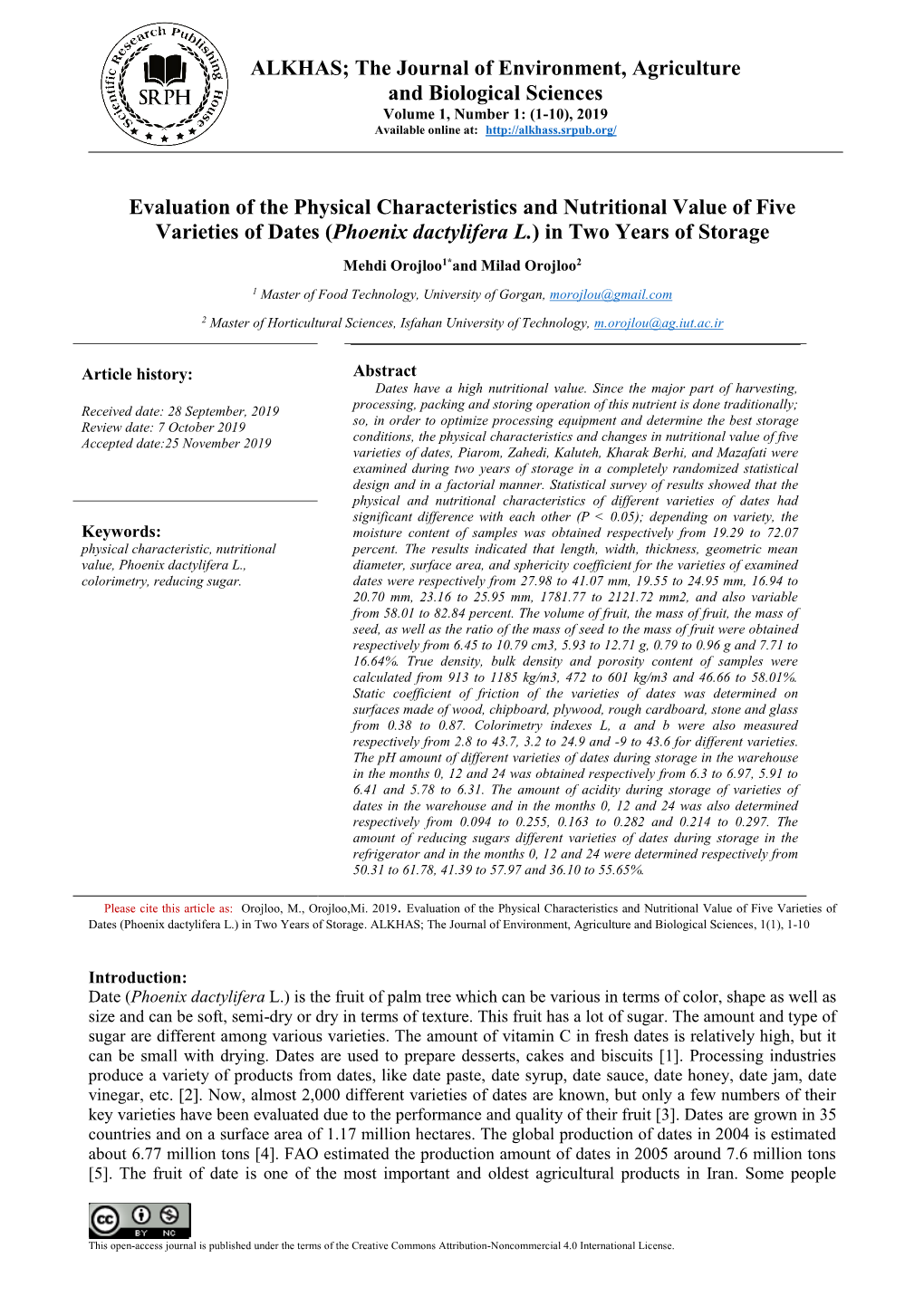 ALKHAS; the Journal of Environment, Agriculture and Biological Sciences Volume 1, Number 1: (1-10), 2019 Available Online At