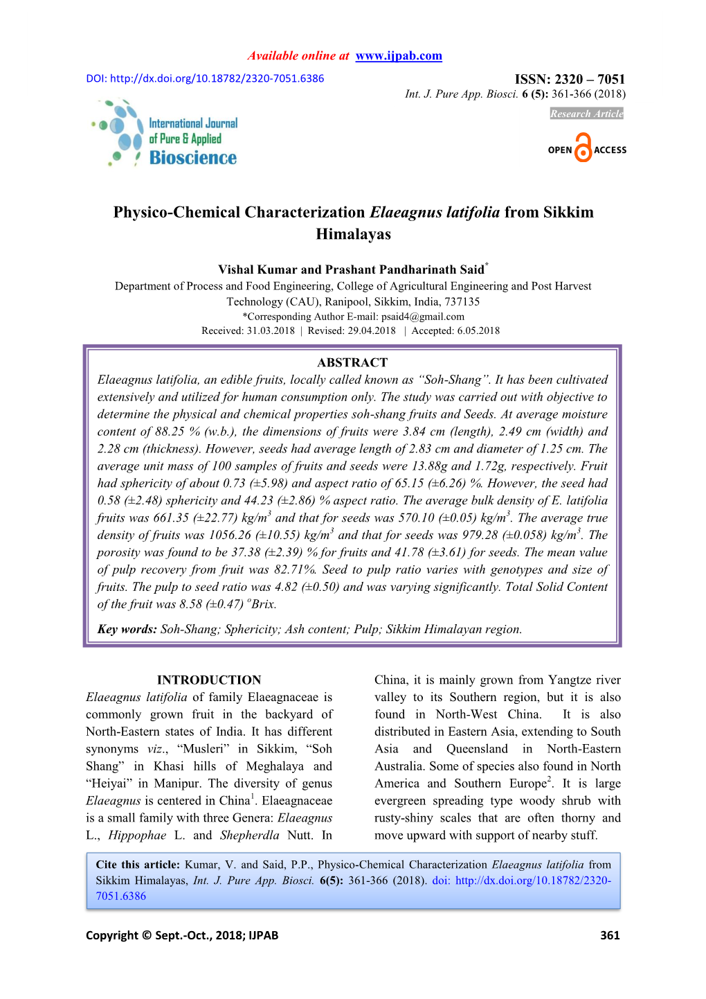 Physico-Chemical Characterization Elaeagnus Latifolia from Sikkim Himalayas