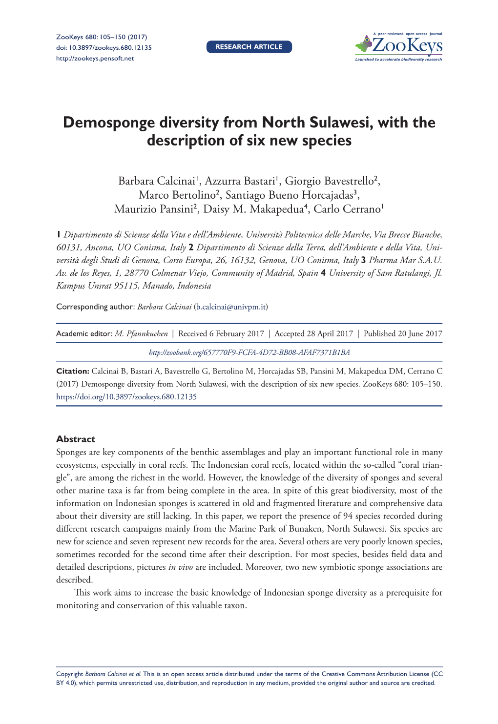 Demosponge Diversity from North Sulawesi, with the Description of Six New Species