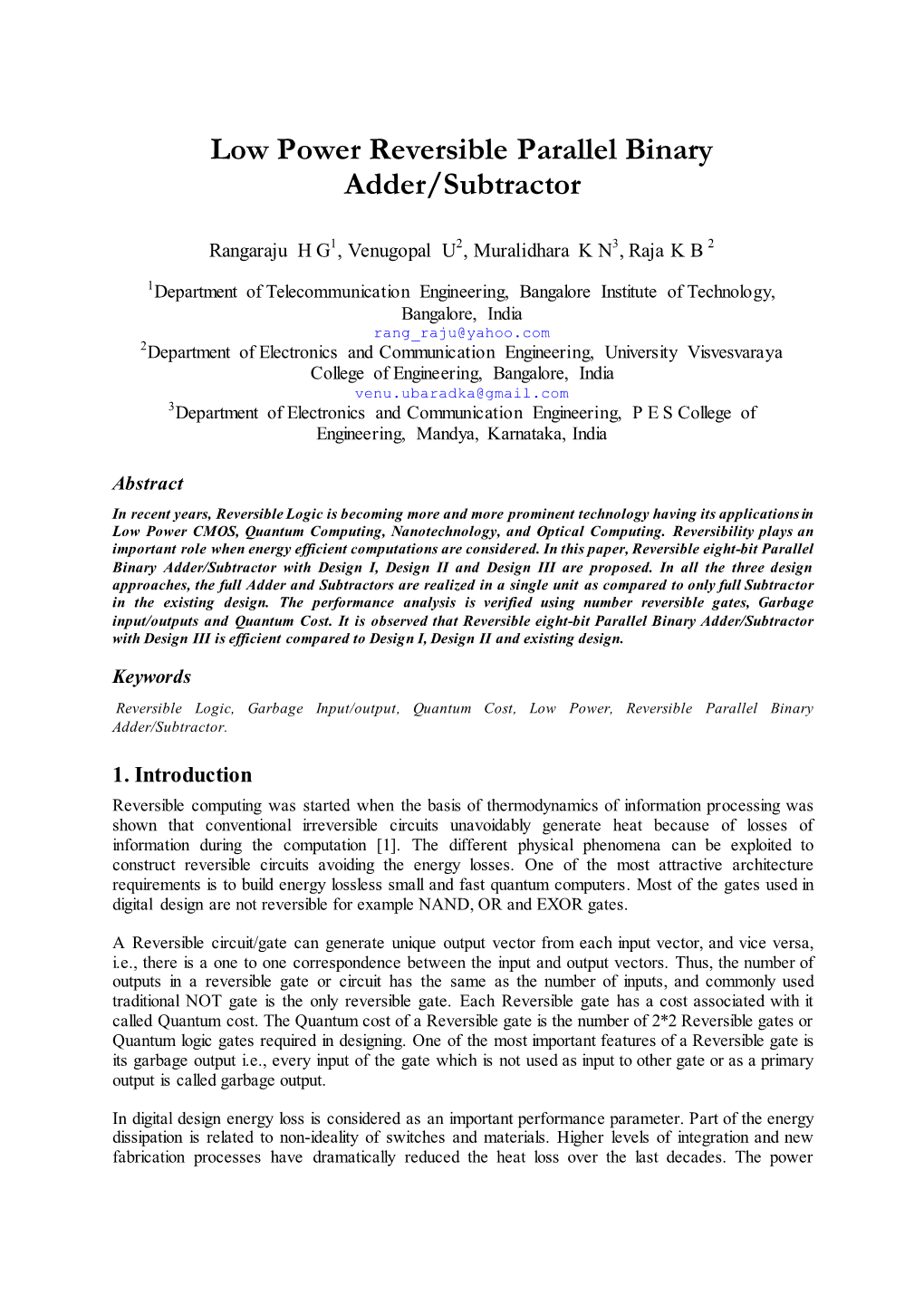 Reversible Binary Adder/Subtractor Unit