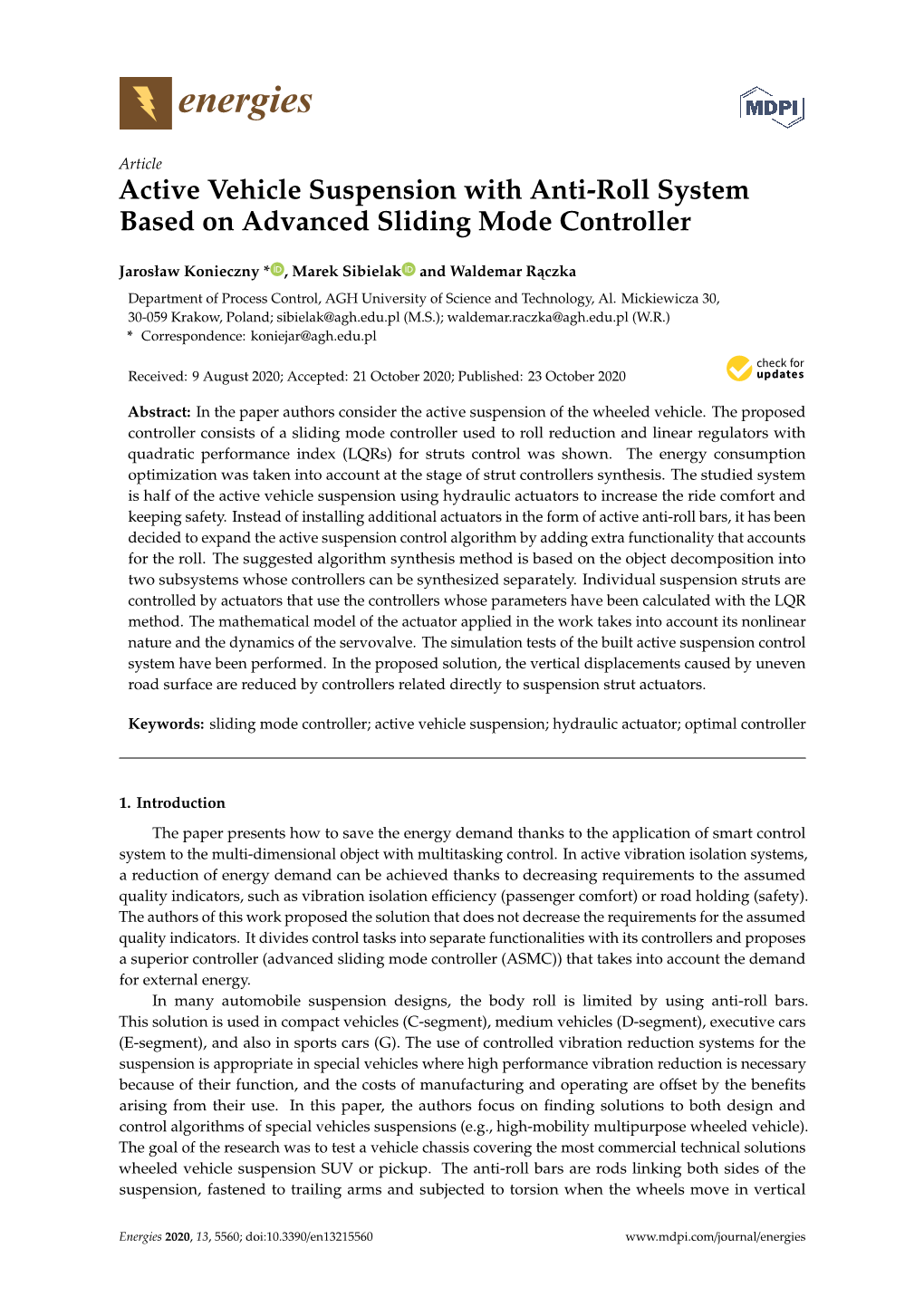 Active Vehicle Suspension with Anti-Roll System Based on Advanced Sliding Mode Controller