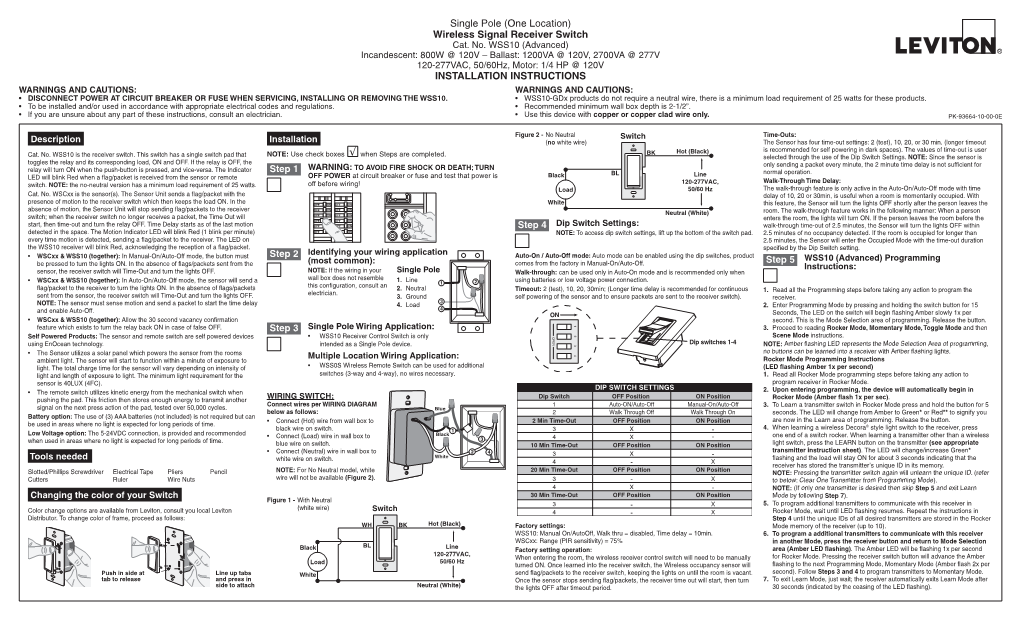 Wireless Signal Receiver Switch INSTALLATION INSTRUCTIONS