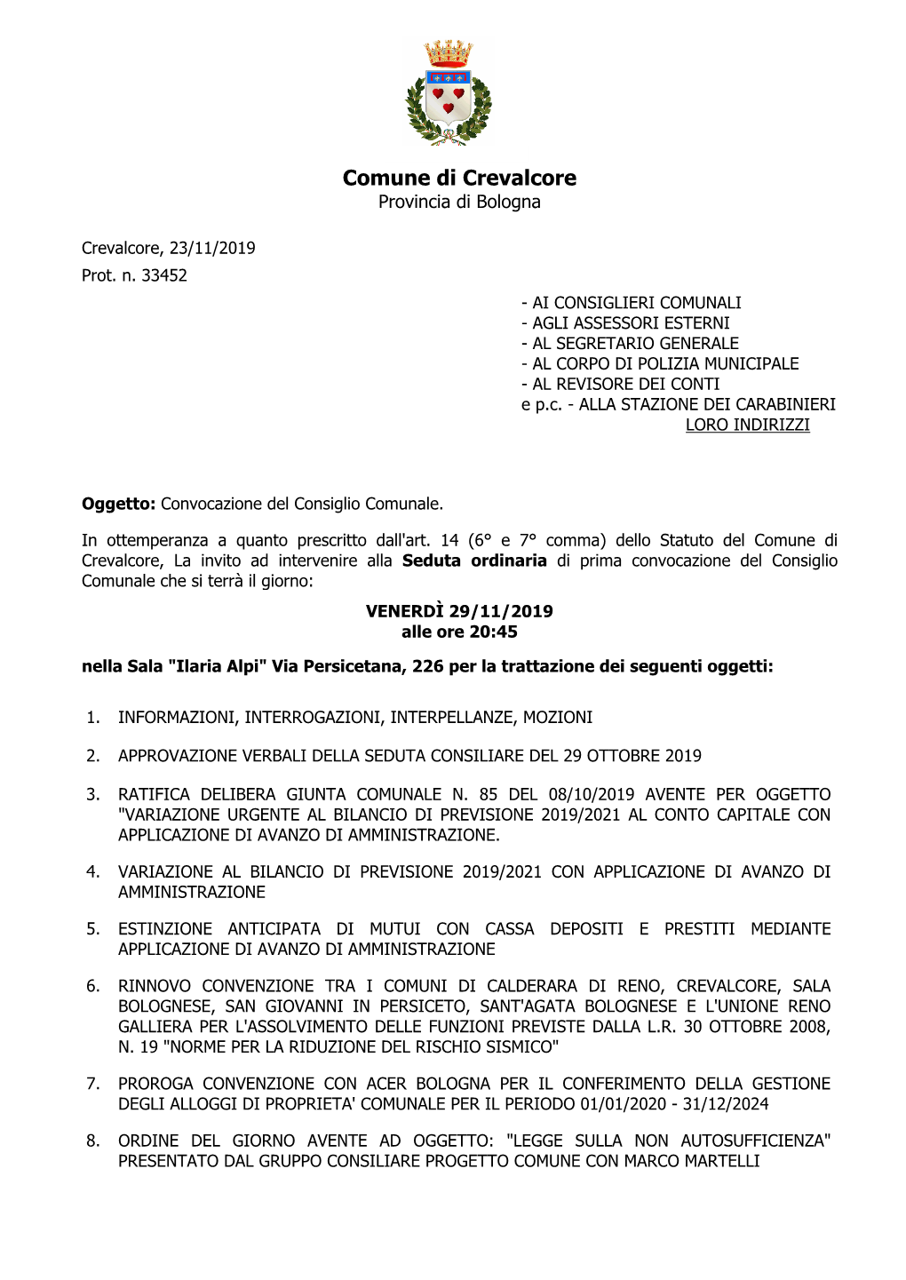 Comune Di Crevalcore Provincia Di Bologna