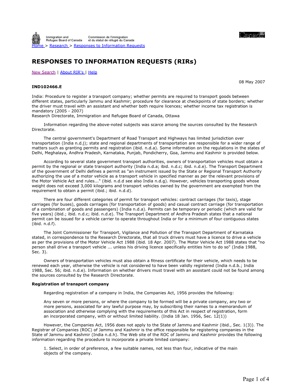 India: Procedure to Register a Transport Company; Whether Permits Are Required to Transport Goods Between Different States, Part