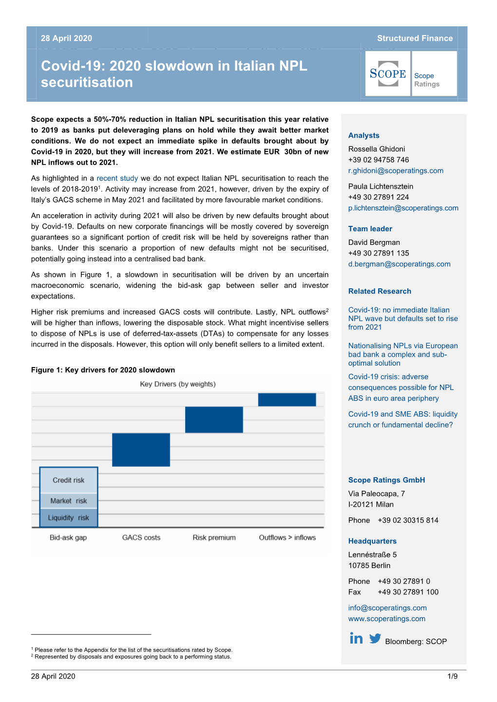 Covid-19: 2020 Slowdown in Italian NPL Securitisation Covid-19: 2020 Slowdown in Italian NPL Securitisation