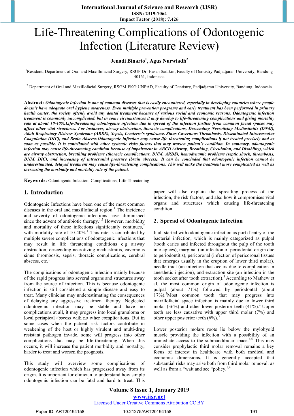 Life-Threatening Complications of Odontogenic Infection (Literature Review)