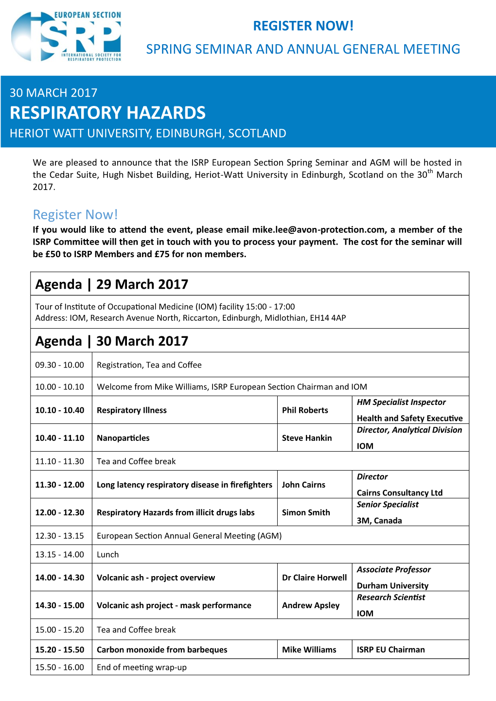 Respiratory Hazards Heriot Watt University, Edinburgh, Scotland