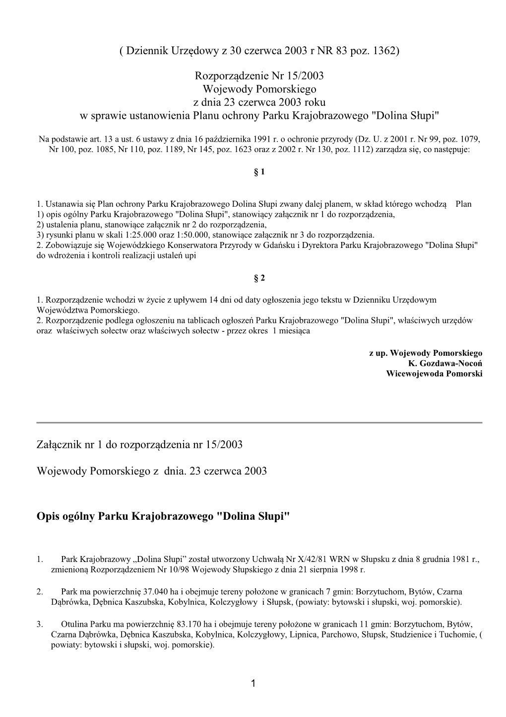 Rozporządzenie Nr 15/2003 Wojewody Pomorskiego Z Dnia 23