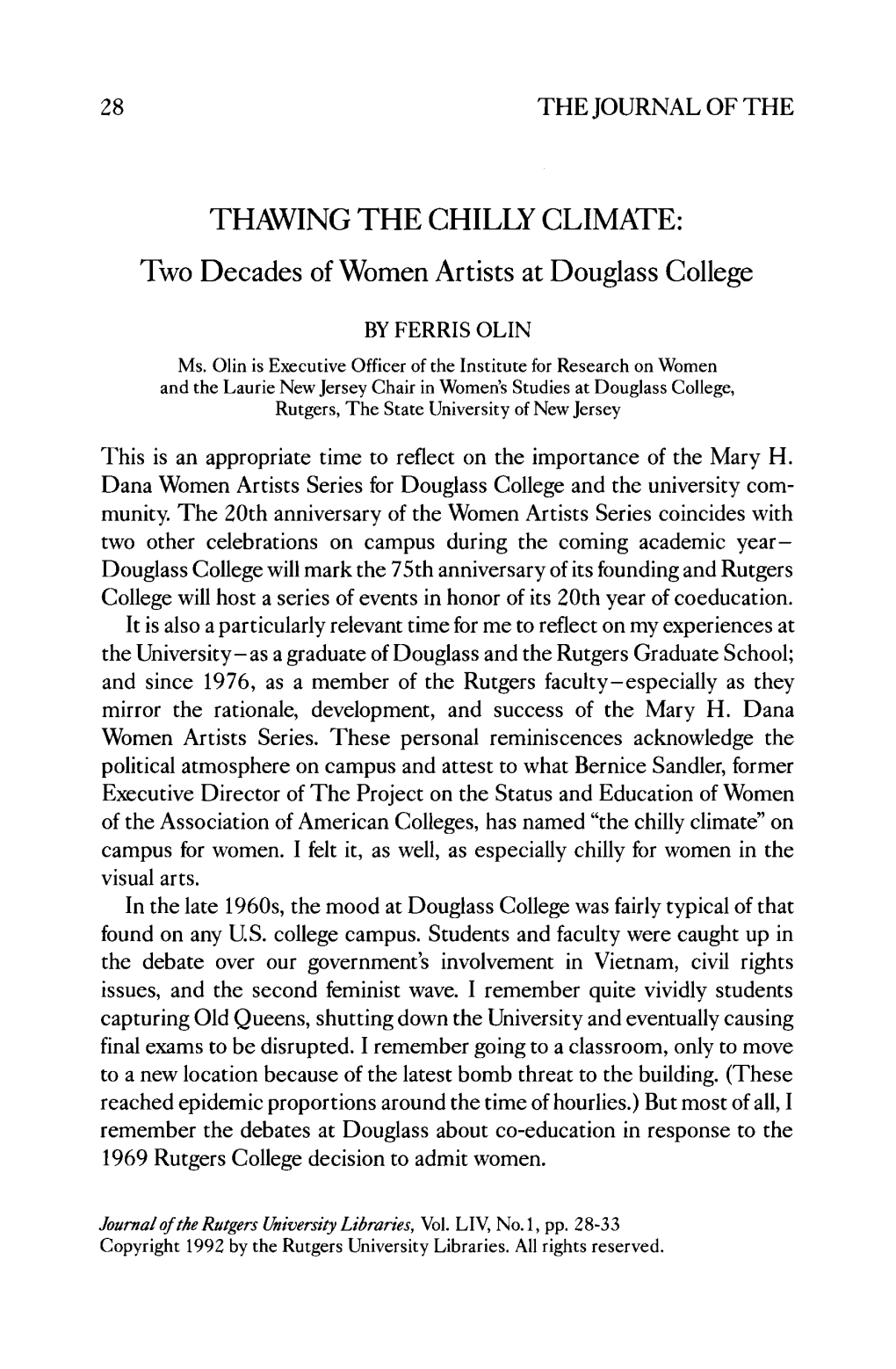 Two Decades of Women Artists at Douglass College
