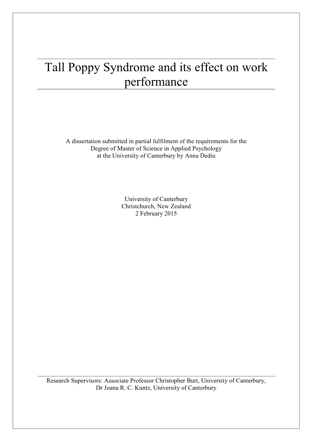 Tall Poppy Syndrome and Its Effect on Work Performance