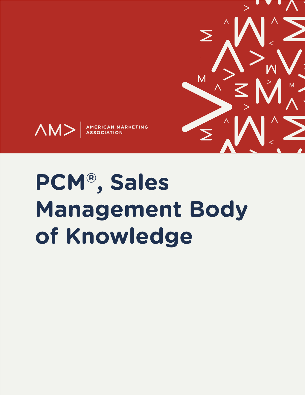 PCM®, Sales Management Body of Knowledge Overview