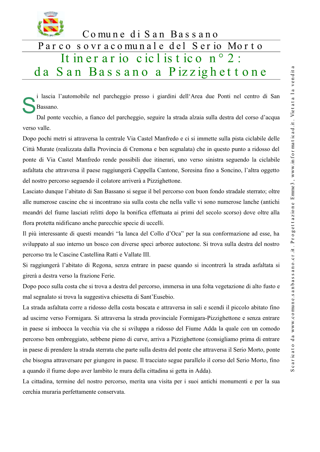 Itinerario Ciclistico N° 2: Da San Bassano a Pizzighettone