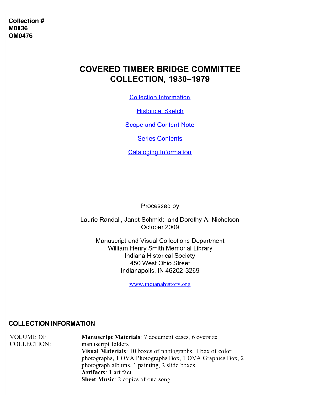 Covered Timber Bridge Committee Collection, 1930–1979