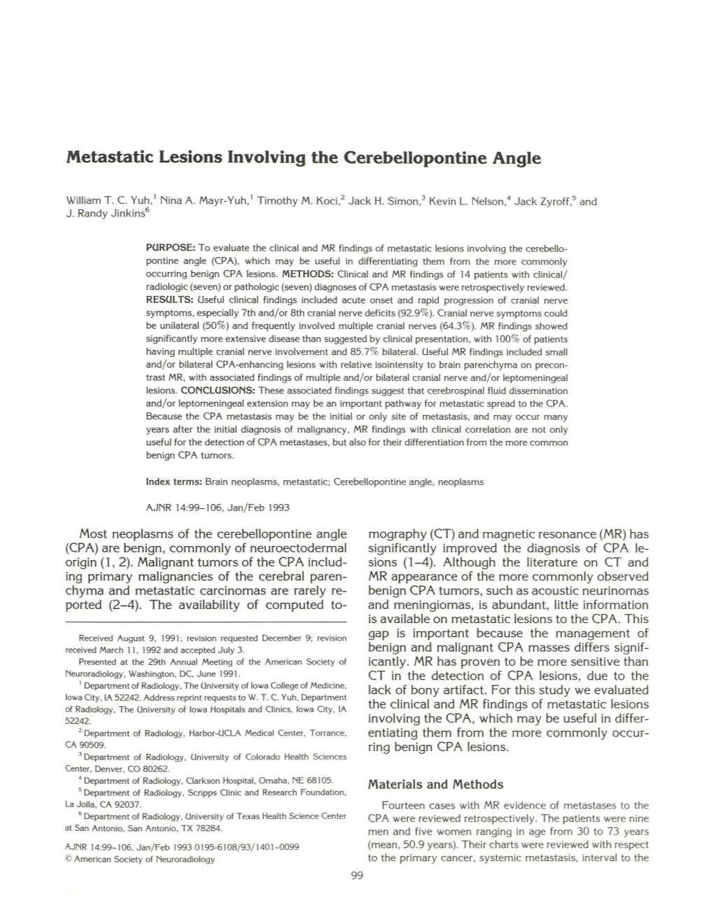 Metastatic Lesions Involving the Cerebellopontine Angle