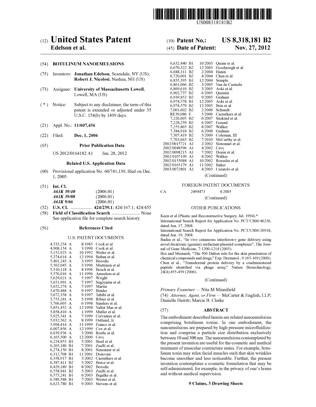 (12) United States Patent (10) Patent No.: US 8,318,181 B2 Edelson Et Al