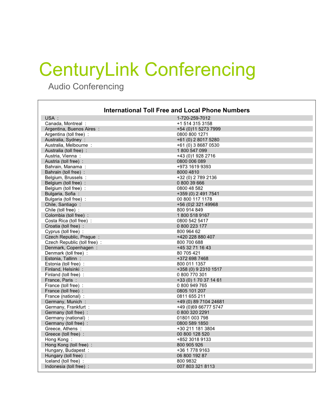 Centurylink Conferencing Audio Conferencing