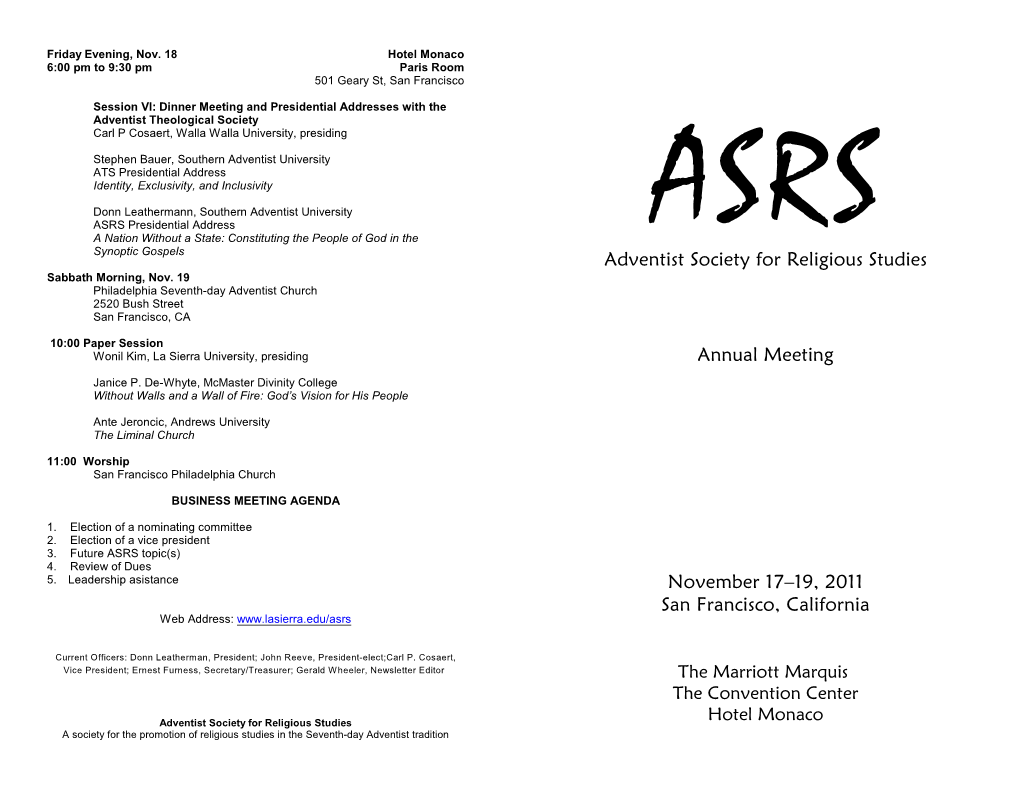 Adventist Society for Religious Studies Annual Meeting November 17–19
