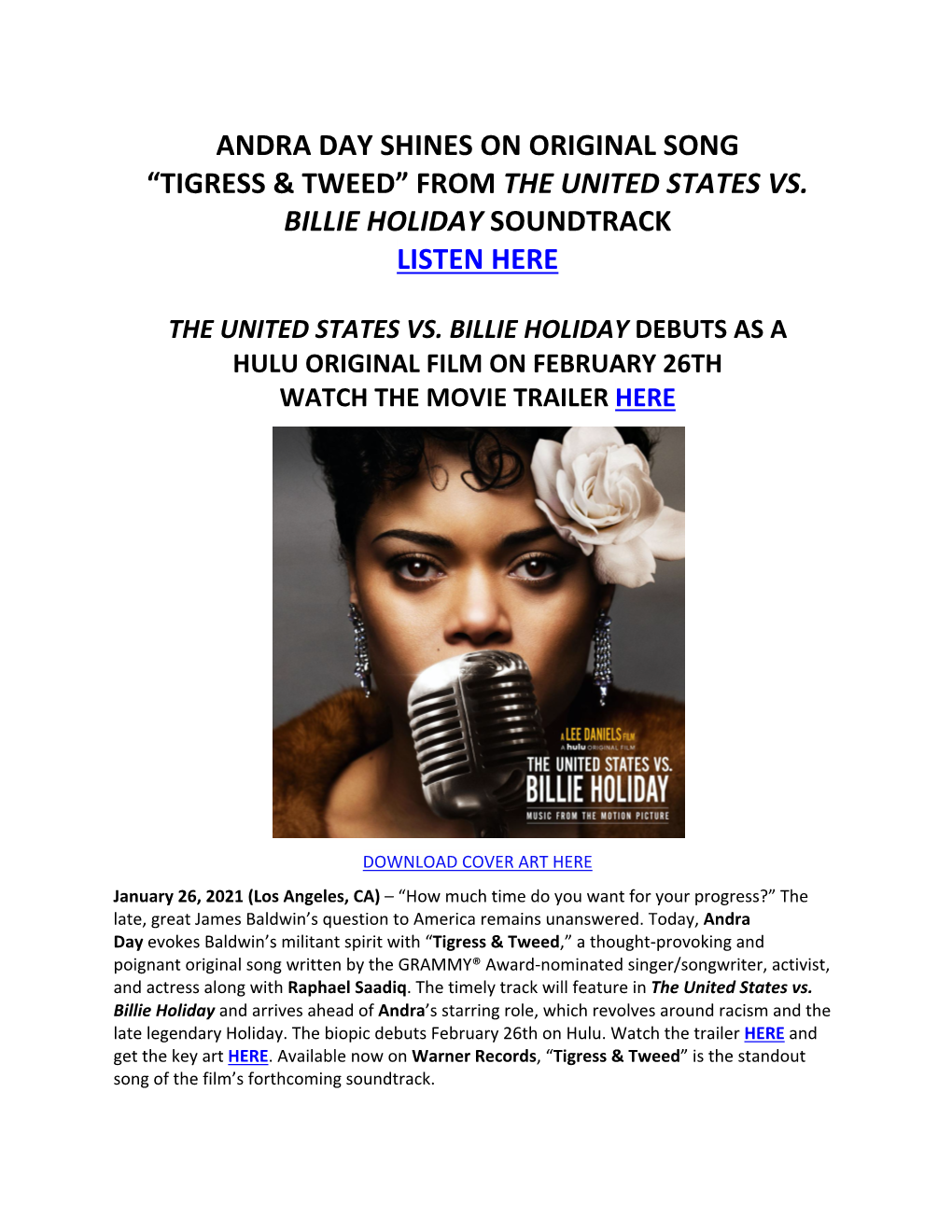 Andra Day Shines on Original Song “Tigress & Tweed” from the United States Vs