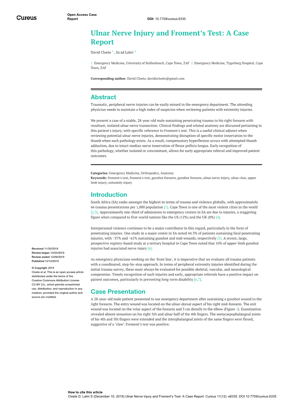 Ulnar Nerve Injury and Froment's Test