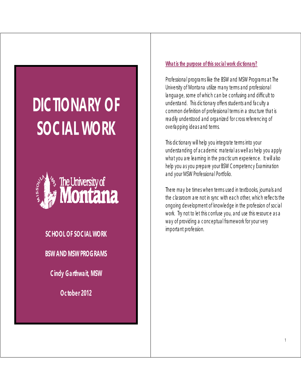 Dictionary of Social Work