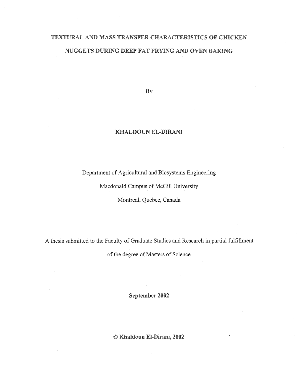 Textural and Mass Transfer Characteristics of Chicken