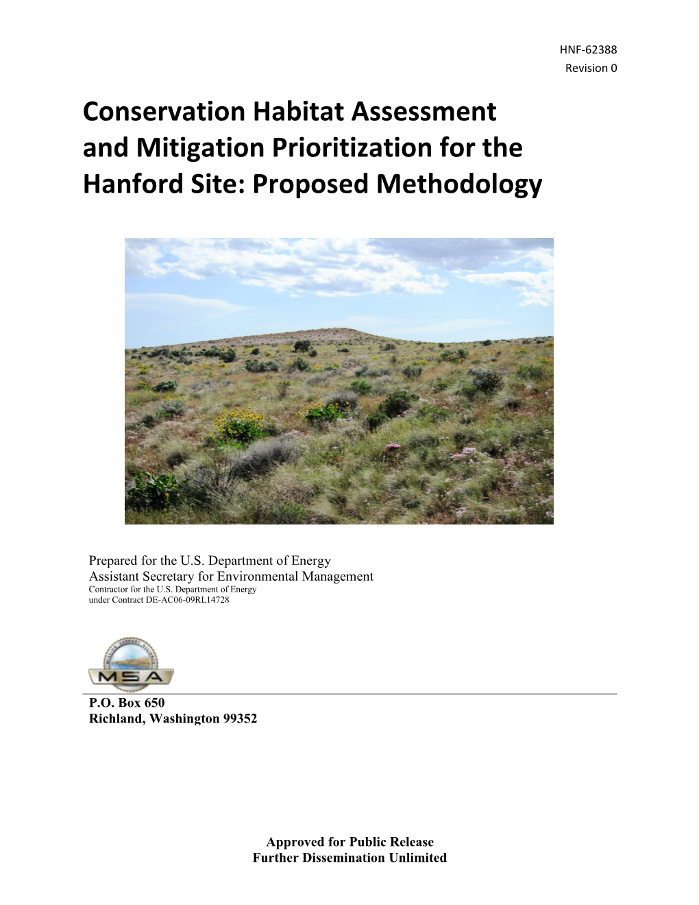 Conservation Habitat Assessment and Mitigation Prioritization for the Hanford Site: Proposed Methodology