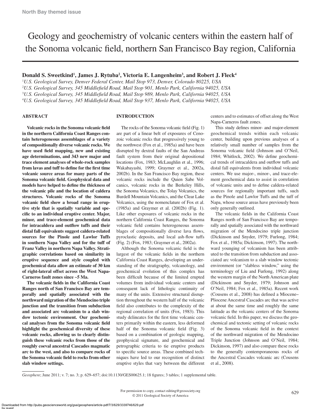 Geology and Geochemistry of Volcanic Centers Within the Eastern Half of the Sonoma Volcanic Field, Northern San Francisco Bay Region, California