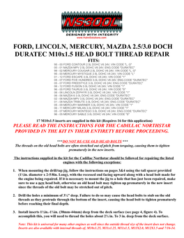 FORD, LINCOLN, MERCURY, MAZDA 2.5/3.0 DOCH DURATEC M10x1.5