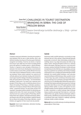 Challenges in Tourist Destination Branding in Serbia: the Case of Prolom Banja
