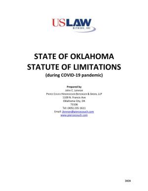 STATE of OKLAHOMA STATUTE of LIMITATIONS (During COVID-19 Pandemic)