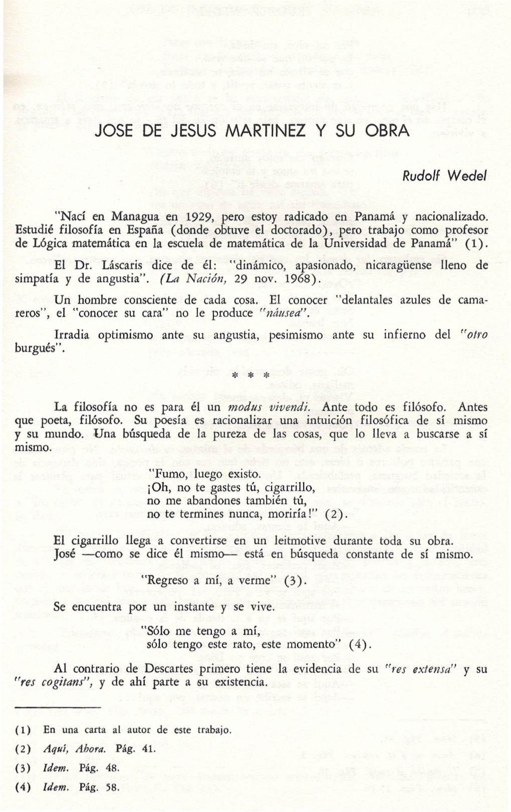 José De Jesús Martínez Y Su Obra: Rudolf Wedel