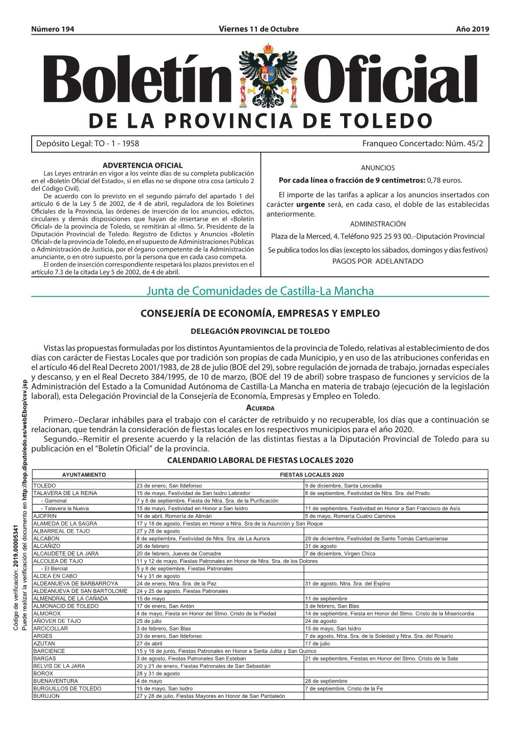 Boletín Oficial” De La Provincia