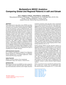 Multiplatform MOOC Analytics: Comparing Global and Regional Patterns in Edx and Edraak