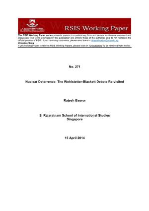 No. 271 Nuclear Deterrence: the Wohlstetter-Blackett Debate Re