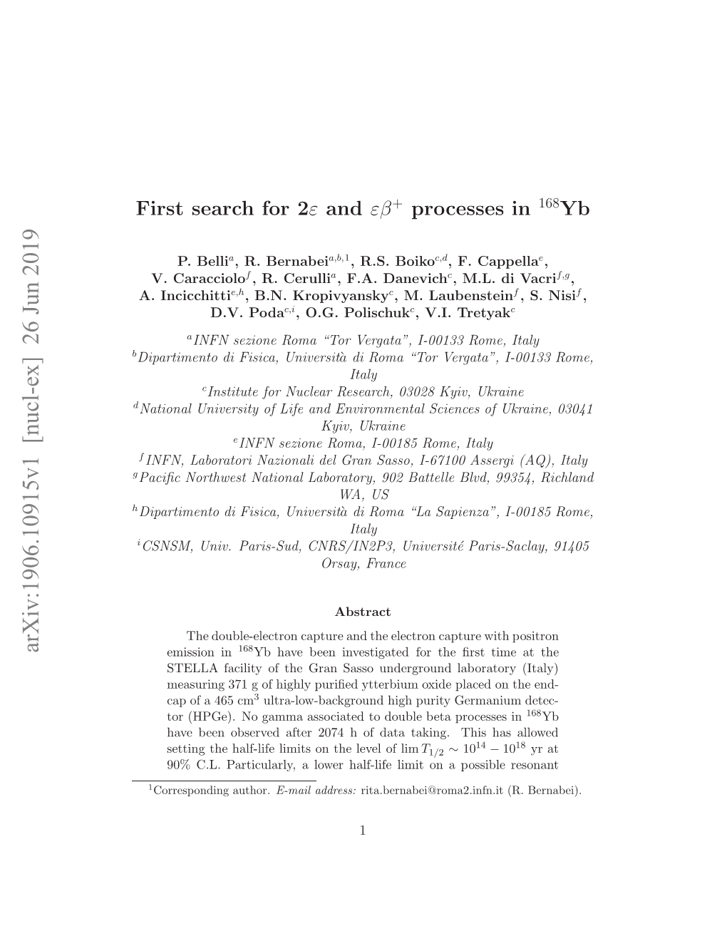 First Search for 2$\Varepsilon $ and $\Varepsilon\Beta^+ $ Processes In