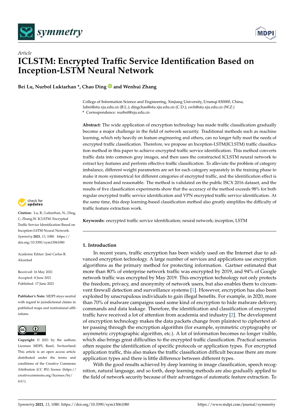 Encrypted Traffic Service Identification Based on Inception-LSTM